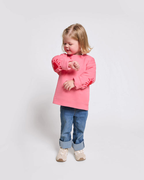Le sweat Coeur solaire enfant avec coudières en coton bio - rose - émoi émoi   - 2 
