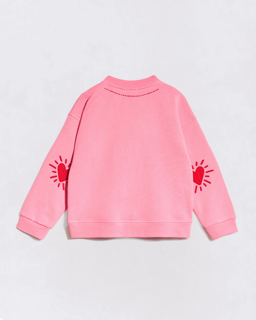 Le sweat Coeur solaire enfant avec coudières en coton bio - rose - émoi émoi   - 1 