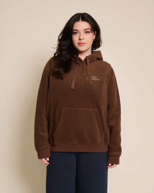 Le hoodie d'allaitement Mama Sunshine en polaire recyclée - chocolat - émoi émoi   - 2 