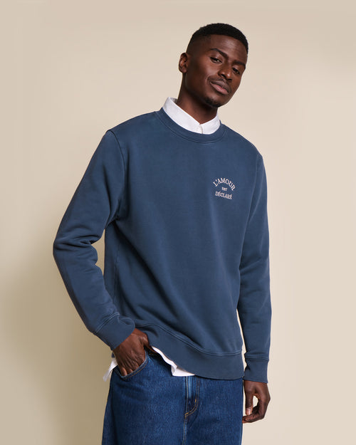 Le sweat L'amour est déclaré homme - garment dye bleu - émoi émoi   - 1 