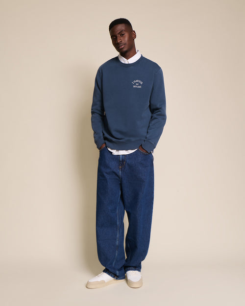 Le sweat L'amour est déclaré homme - garment dye bleu - émoi émoi   - 2 