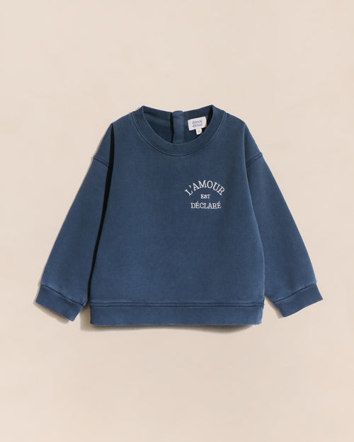 Le sweat L'amour est déclaré enfant - garment dye bleu - émoi émoi   - 1 