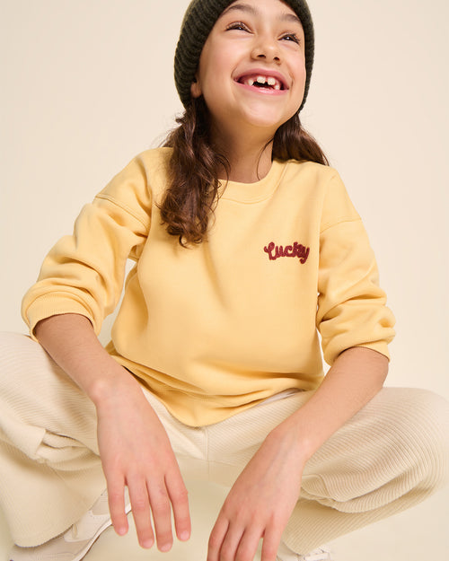 Le sweat Lucky to have you enfant en coton bio - jaune - émoi émoi   - 2 