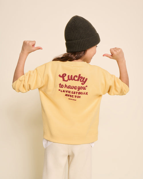 Le sweat Lucky to have you enfant en coton bio - jaune - émoi émoi   - 4 