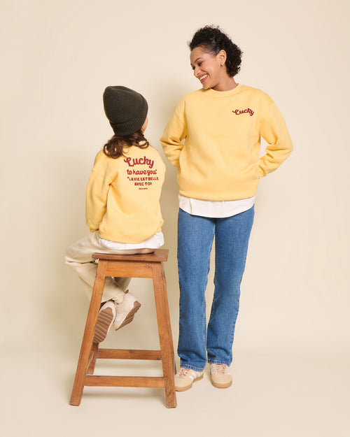 Le duo de sweats Lucky to have you adulte en coton bio - jaune - émoi émoi   - 1 