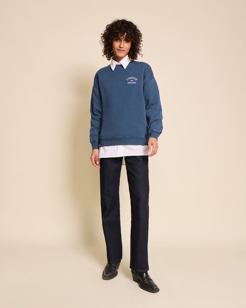 Le sweat L'amour est déclaré femme - garment dye bleu - émoi émoi   - 2 