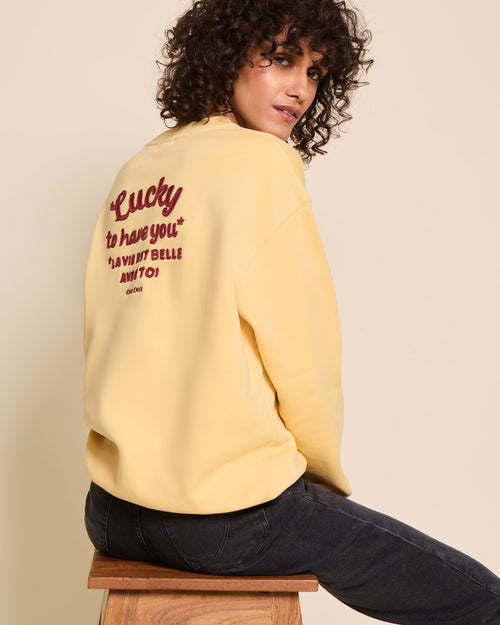 Le sweat Lucky to have you adulte en coton bio - jaune - émoi émoi   - 2 