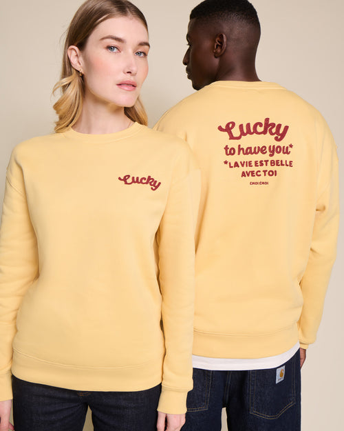 Le sweat Lucky to have you adulte en coton bio - jaune - émoi émoi   - 1 