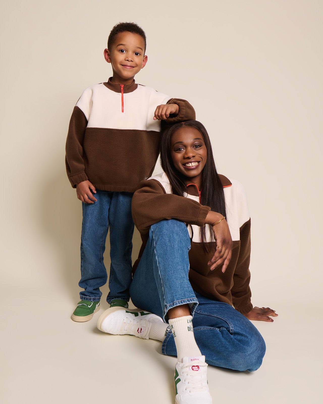 Le duos de sweats zippés en polaire recyclée - crème / chocolat