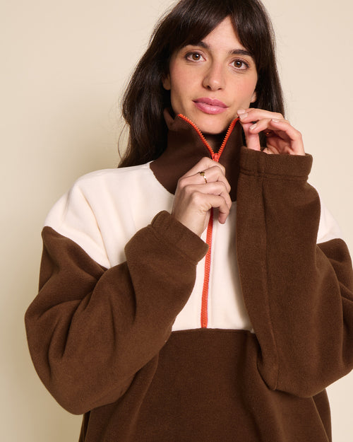 Le sweat Sven en polaire recyclée - crème / chocolat - émoi émoi   - 2 