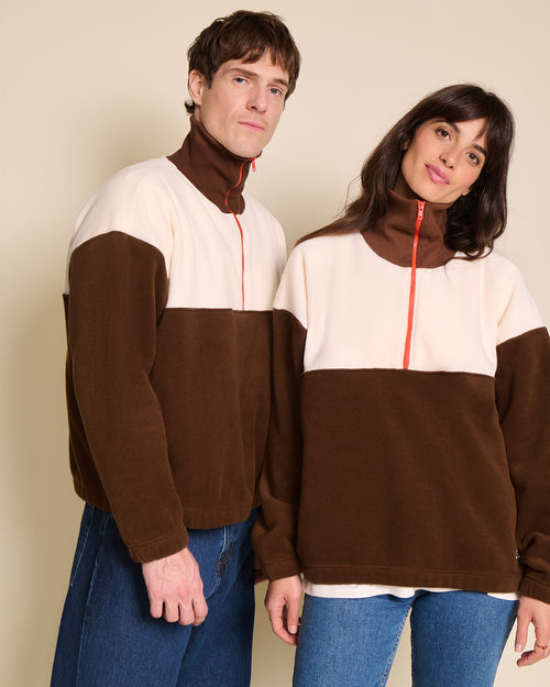 Le sweat Sven en polaire recyclée - crème / chocolat - émoi émoi   - 1 