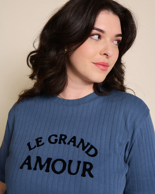 Le t-shirt Le grand amour femme en coton bio - bleu - émoi émoi   - 2 