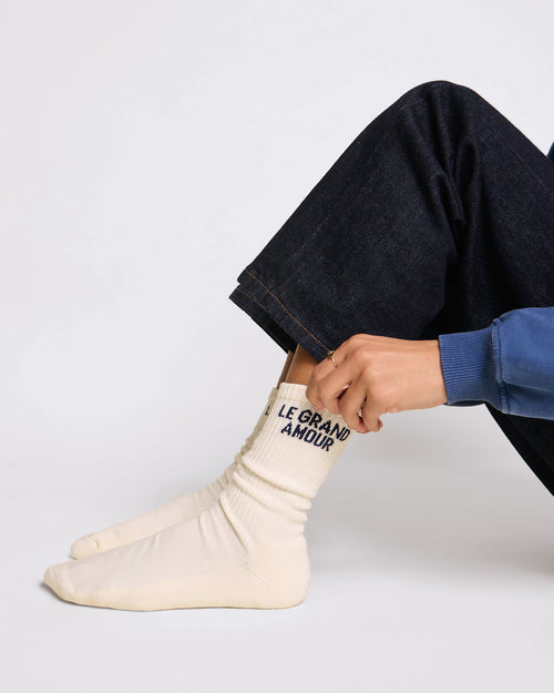 Les chaussettes Le grand amour - crème - émoi émoi   - 2 