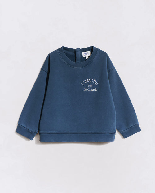 Le sweat L'amour est déclaré enfant - garment dye bleu - émoi émoi   - 1 