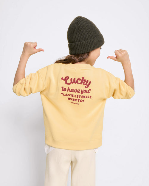 Le sweat Lucky to have you enfant en coton bio - jaune - émoi émoi   - 2 