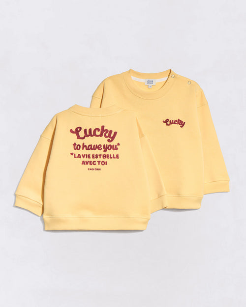 Le sweat Lucky to have you enfant en coton bio - jaune - émoi émoi   - 1 