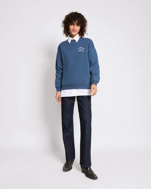 Le sweat L'amour est déclaré femme - garment dye bleu - émoi émoi   - 4 