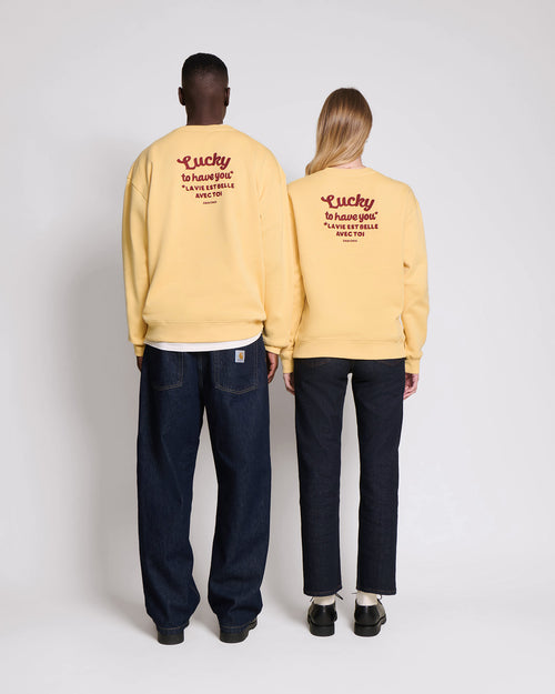 Le sweat Lucky to have you adulte en coton bio - jaune - émoi émoi   - 4 