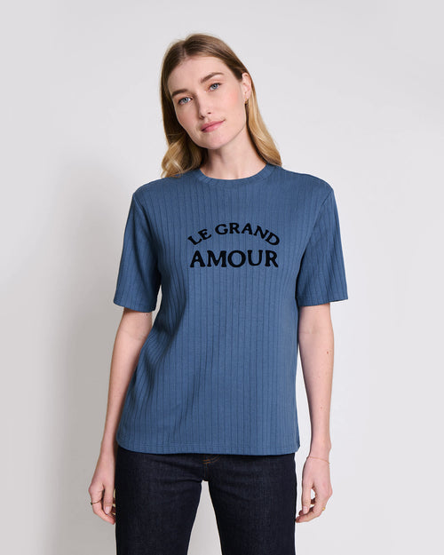 Le t-shirt Le grand amour femme en coton bio - bleu - émoi émoi   - 4 