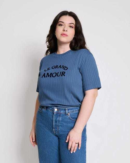 Le t-shirt Le grand amour femme en coton bio - bleu - émoi émoi   - 2 