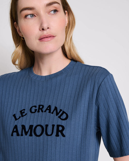 Le t-shirt Le grand amour femme en coton bio - bleu - émoi émoi   - 1 