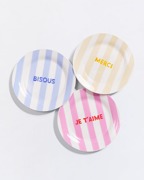 L'assiette rayée Bisous en porcelaine - 19 cm - émoi émoi   - 2 