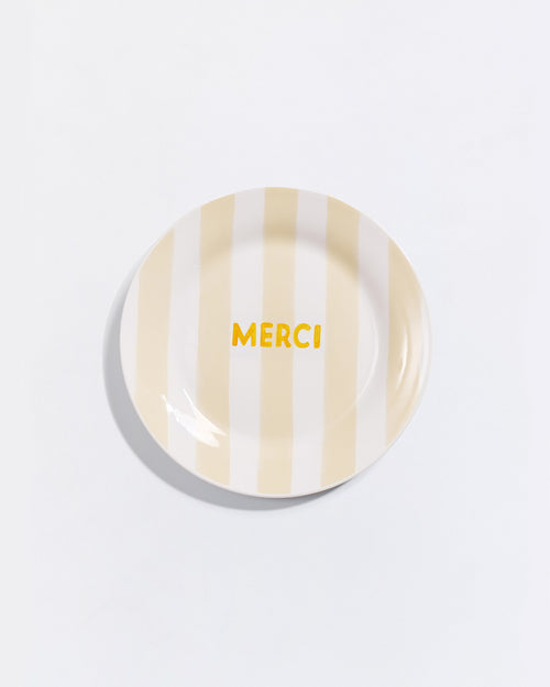 L'assiette rayée Merci en porcelaine - 19 cm - émoi émoi   - 1 