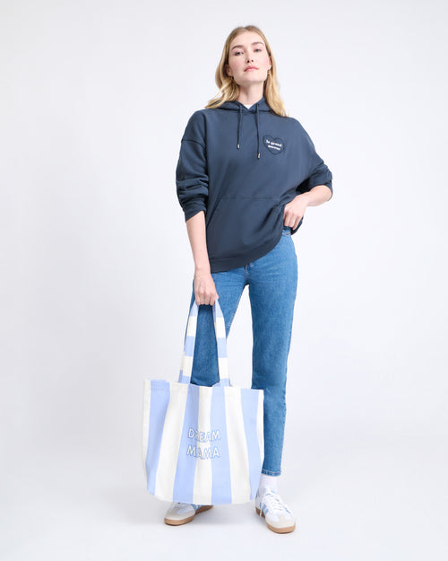 Le cabas brodé Dream mama - rayures bleues - émoi émoi   - 4 