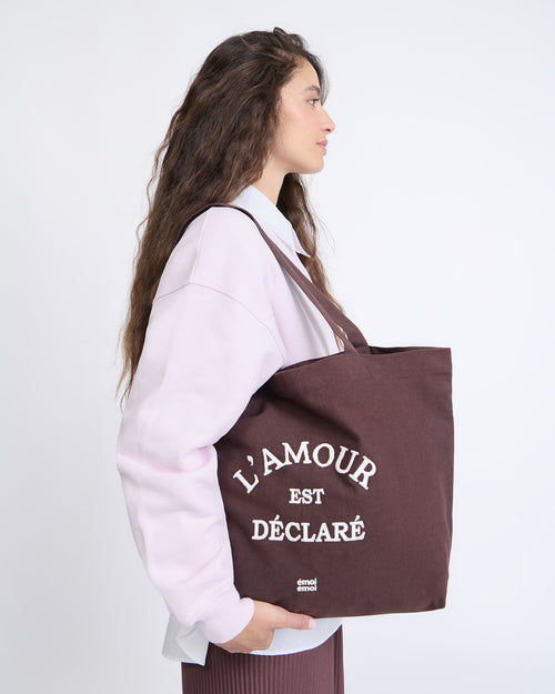 Le cabas brodé L'amour est déclaré - chocolat - émoi émoi   - 2 