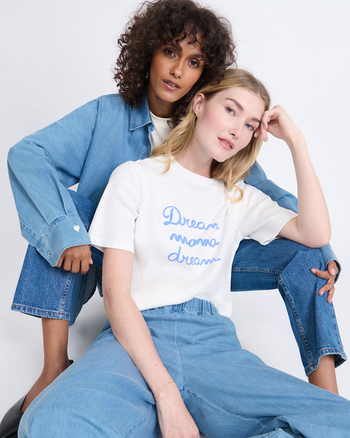 Le t-shirt Dream mama dream en coton bio côtelé - blanc - émoi émoi   - 1 