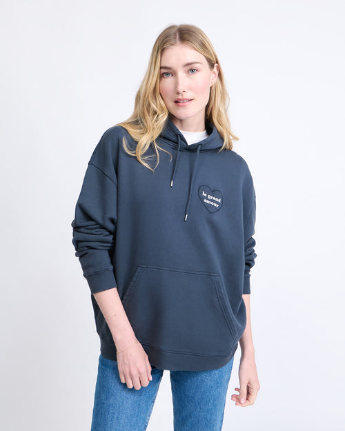 Le hoodie Le grand amour adulte en coton bio - charbon garment dye - émoi émoi   - 4 