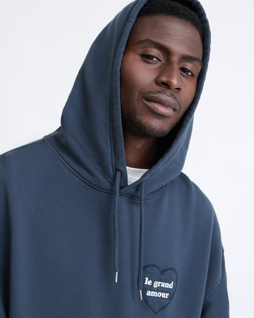 Le hoodie Le grand amour adulte en coton bio - charbon garment dye - émoi émoi   - 2 