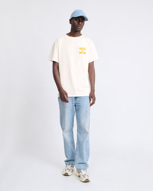 Le t-shirt Soleil de ma vie homme en coton bio et flocage velours - crème - émoi émoi   - 2 