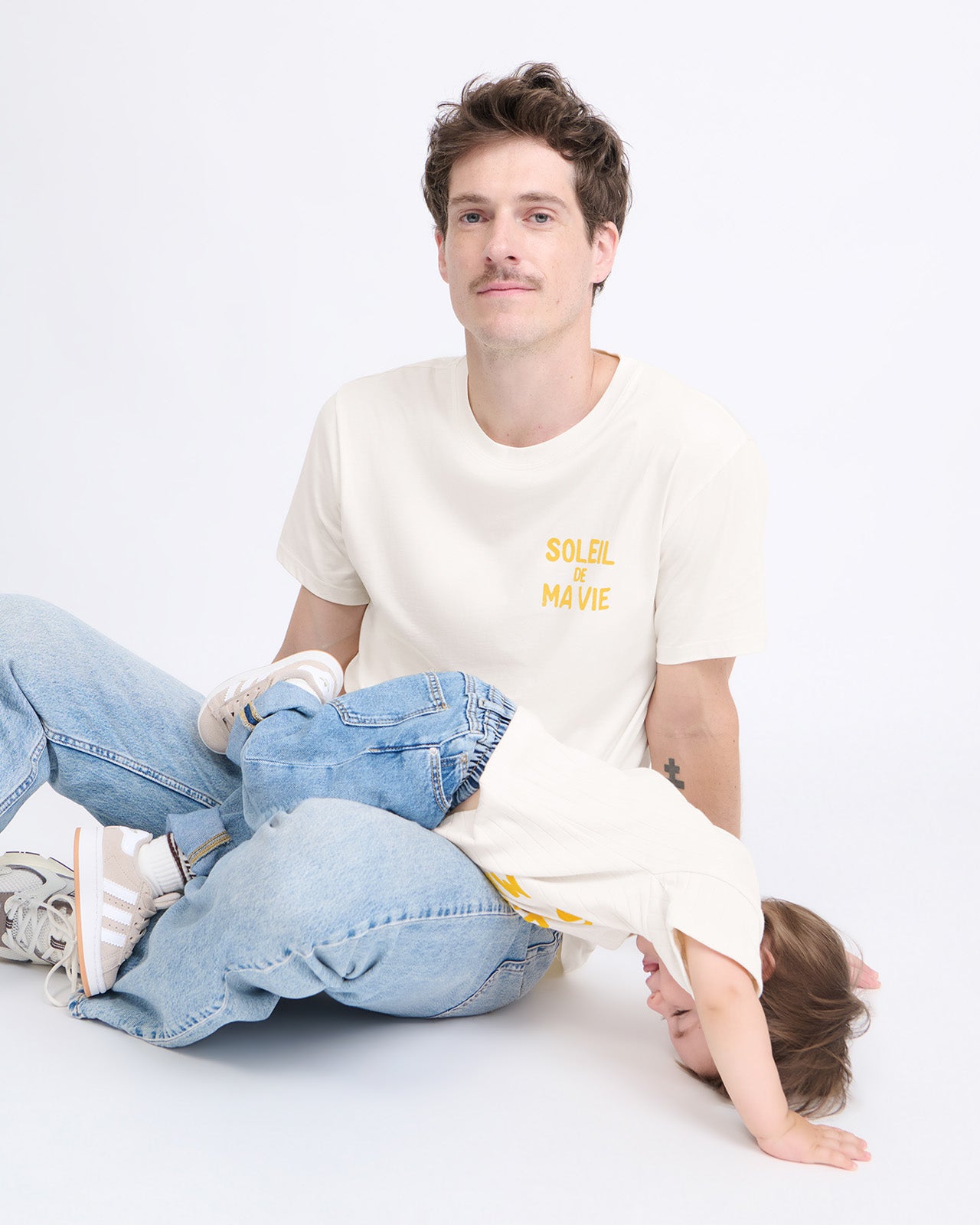 Le duo de t-shirts mini x homme Soleil de ma vie en coton bio - crème