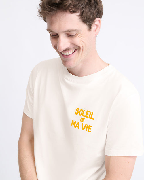 Le t-shirt Soleil de ma vie homme en coton bio et flocage velours - crème - émoi émoi   - 4 