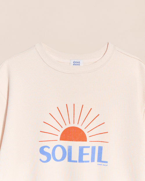 Le t-shirt Soleil femme en coton bio gaufré - crème - émoi émoi   - 4 