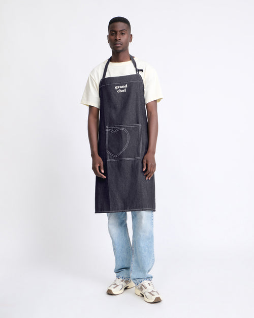 Le tablier brodé Grand chef - denim brut - émoi émoi   - 1 