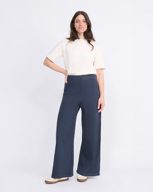 Le pantalon Pauline en coton bio côtelé - bleu nuit - émoi émoi   - 1 