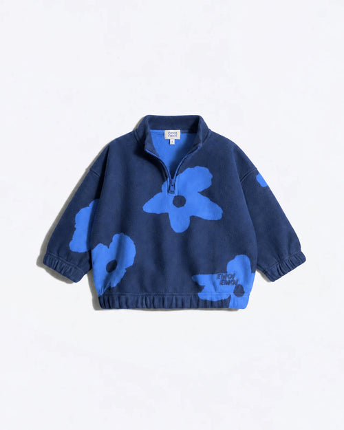 Le sweat Sonny en polaire recyclée - Fleurs bleues - émoi émoi   - 1 