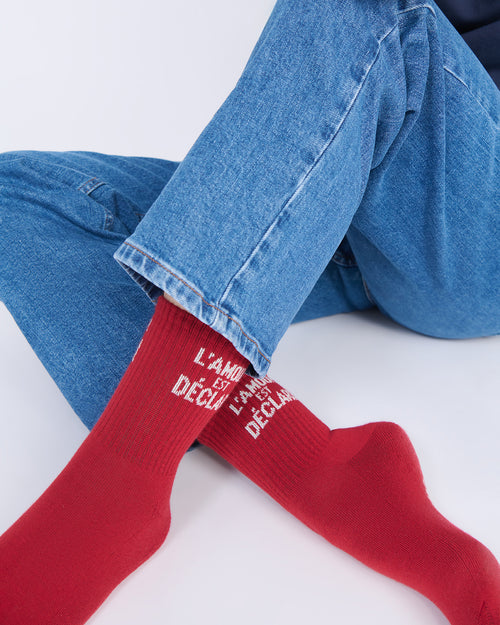Les chaussettes L'amour est déclaré - rouge et crème - émoi émoi   - 2 