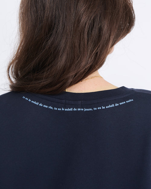 Le sweat Coeur solaire femme avec coudières en coton bio - bleu - émoi émoi   - 4 