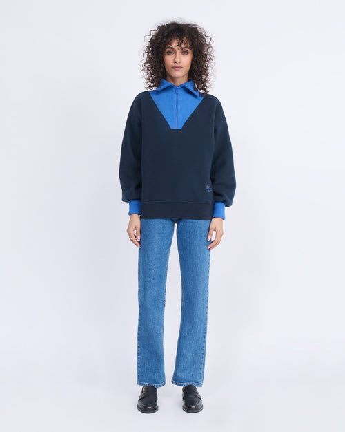 Le sweat Sunny en polaire recyclée et col zippé - bleu - émoi émoi   - 2 