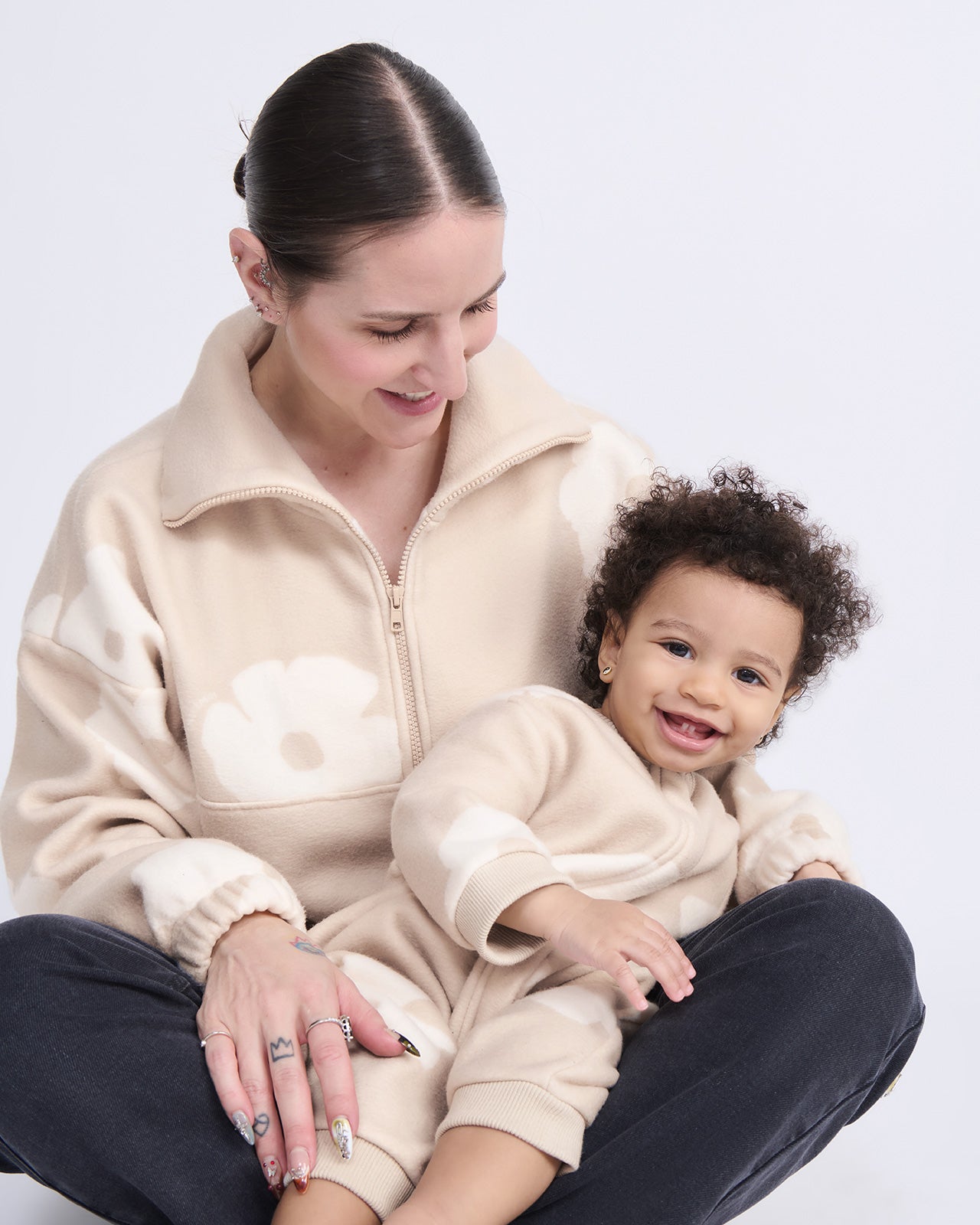 Le duo mini combi et sweat en polaire recyclée - Biscotti flowers