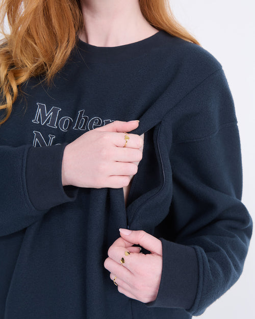 Le sweat d'allaitement Silke en polaire recyclée - bleu nuit - émoi émoi   - 2 