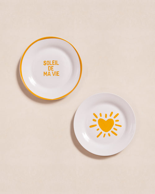Le duo d'assiettes Soleil jaune en porcelaine - 19 cm - émoi émoi   - 1 