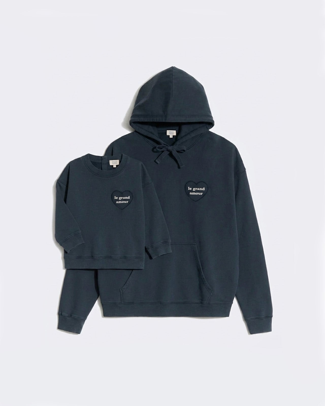 Le duo sweat et hoodie Le grand amour en coton bio - charbon