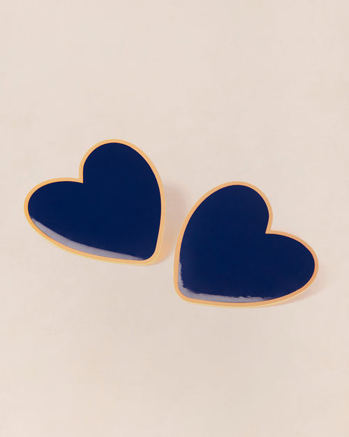 Les boucles d'oreilles Big Love grand cœur bleu - dorées à l'or fin 24 carats - émoi émoi   - 1 