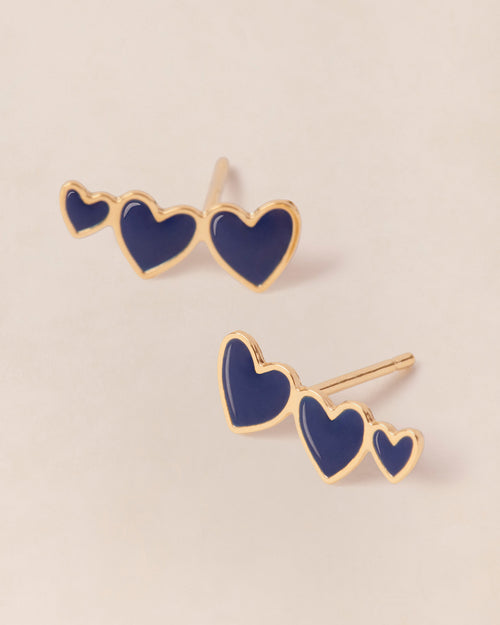 Les boucles d'oreilles Clarisse 3 cœurs bleus - dorées à l'or fin 24 carats - émoi émoi   - 1 