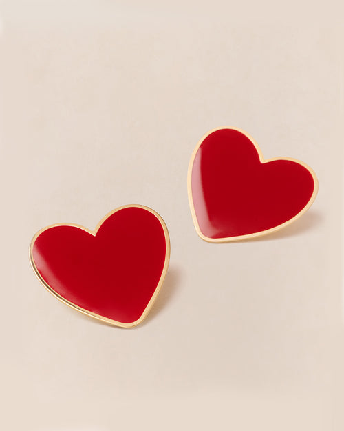 Les boucles d'oreilles Big Love grand cœur rouge - dorées à l'or fin 24 carats - émoi émoi   - 1 