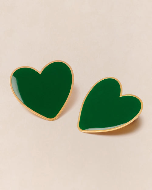 Les boucles d'oreilles Big Love grand cœur vert - dorées à l'or fin 24 carats - émoi émoi   - 1 